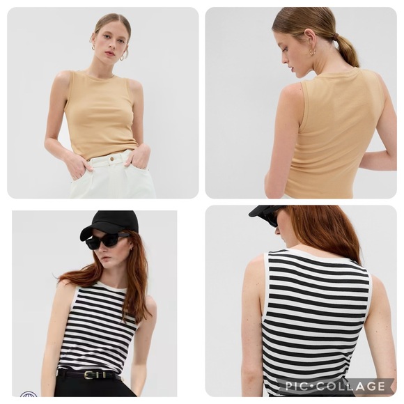 GAP Tops - 2 GAP Modal blend modern shell tank tops cashew crunch/ black & white stripe MT